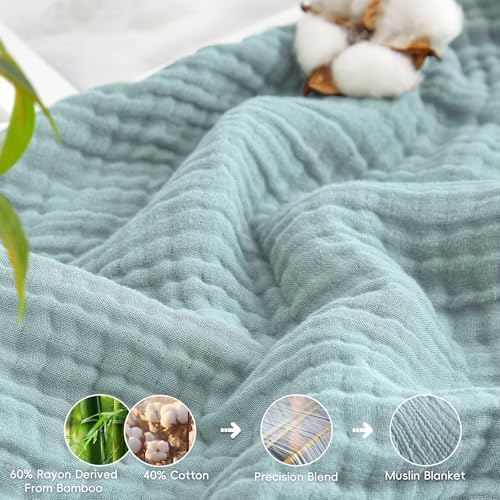 David's Home Cotton Muslin Blanket, Soft Cooling Summer, Queen, Teal