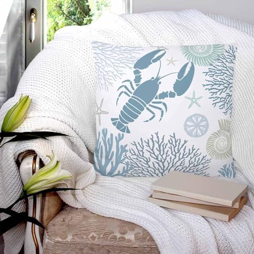 Pillow Covers 20x20 Set of 2, Teal Blue Coastal Square Throw Pillow