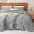 PHF Fluffy Sherpa Fleece King Comforter Set, Grey