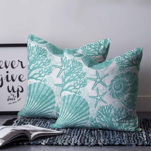 Pillow Covers 20x20 Set of 2, Teal Coastal Throw Pillow Covers