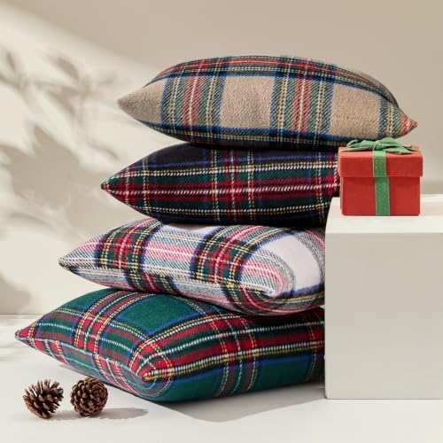 MIULEE Fall Plaid Decorative Pillow Covers Set of 2 18x18 Khaki