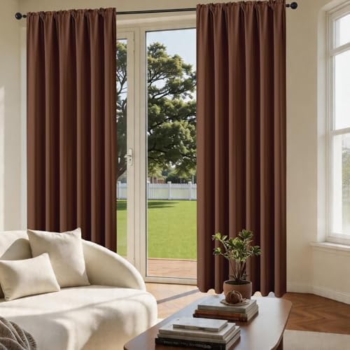 CUCRAF Brown Blackout Curtains 72 inch Length 2 Panels Set, Rod Pocket