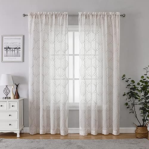 VISIONTEX Sheer Curtains 108 Inches Long 2 Panels Set, Taupe Moroccan