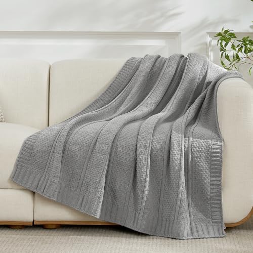 Amélie Home Chenille Knit Throw Blanket, Mist Gray 50"x60"
