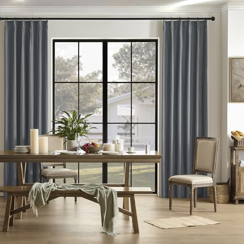 DUALIFE Full Blackout Pinch Pleated Curtains Dark Grey, Back Tab with