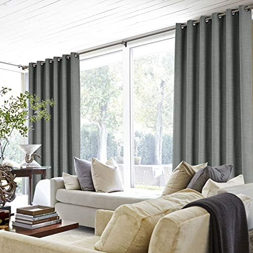 ChadMade 50W x 96L Inch Carbon Grey Linen Polyester Curtain Drapes