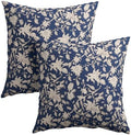 Navy Blue Floral Block Print Throw Pillow Covers 22x22 Inch Set of 2