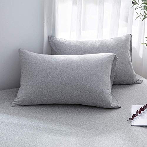 LIFETOWN Jersey Knit Cotton Fitted Sheet Queen Size Light Grey Fitted