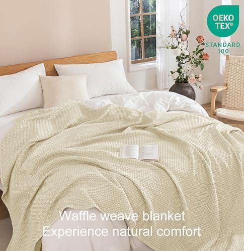 Talasily 100% Cotton Waffle Blanket King Size,Stone Washed Bed Blanket
