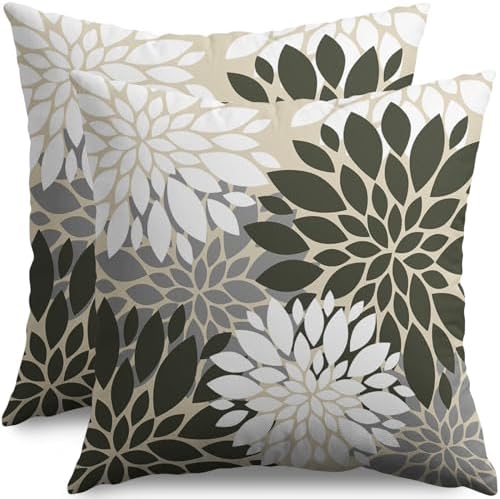 Olive Green White Grey Gray Pillow Covers 20X20 Inch Set of 2, Spring