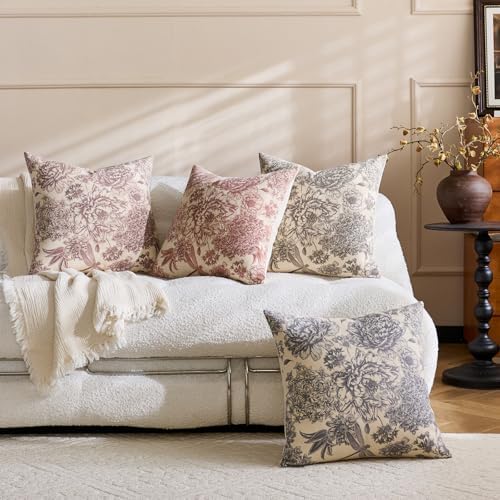 Floral Pillow Covers 22x22 Inch Set of 2 Blue White Farmhouse Block