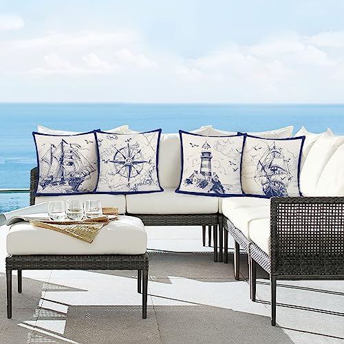 Bonhause Nautical Sailing Throw Pillow Covers 20 x 20 Inch Set of 4