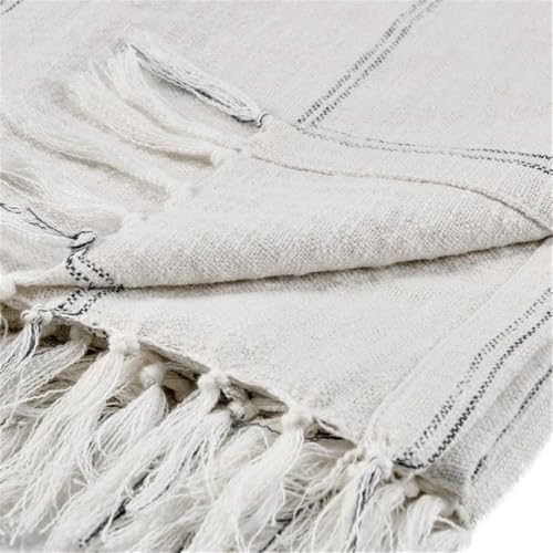 Pemberly Row Cotton Linen Throw Blanket, 50"x70", Ivory/Gray