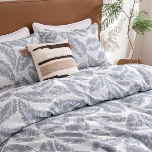 SLEEP ZONE Duvet Cover Set King, Rustic Jacquard Bedding Set, Gray