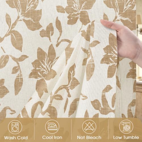 Farmhouse Floral Shower Curtain, Brown Linen Textured Bath Curtain
