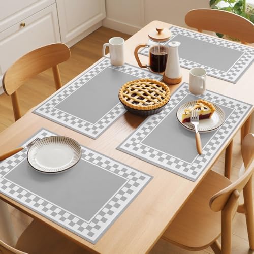 Placemats Set of 8, Grey Geometric Non Slip Table Mats, Washable Place