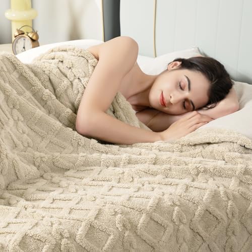 Aganear Fleece Throw Blanket for Bed Couch 90"x108" Khaki