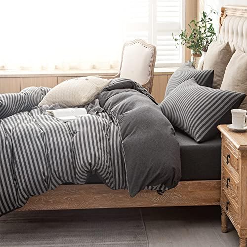 PURE ERA Jersey Duvet Cover Set Charcoal Dark Grey Stripe Queen