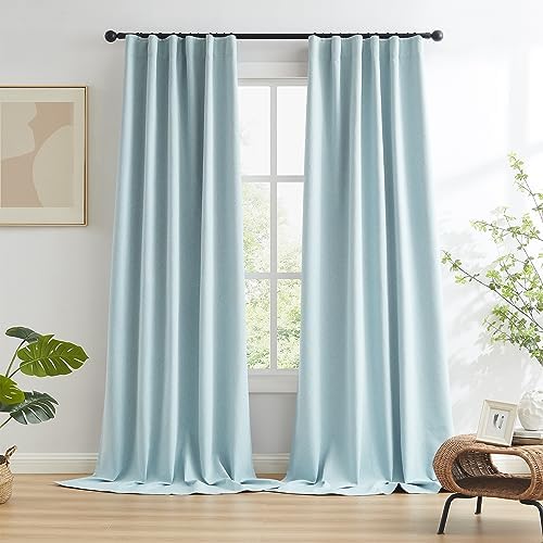 KEQIAOSUOCAI Full Shading Blackout Linen Curtains Set, Pair of Energy