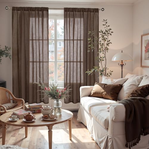 BGment Brown Linen Curtains 72 Inches Long for Living Room, Window