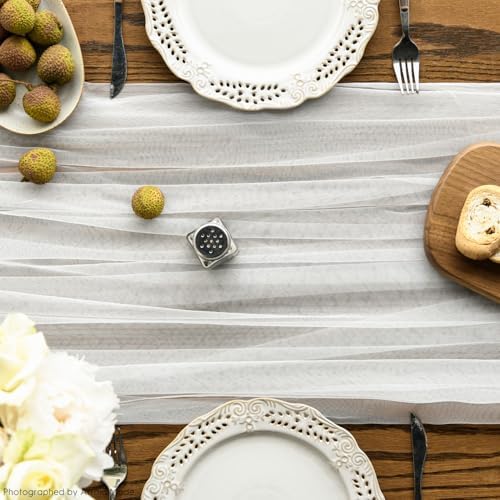 Artoid Mode Ivory Gauze Table Runner 120 Inch 10FT, Seasonal Sheer