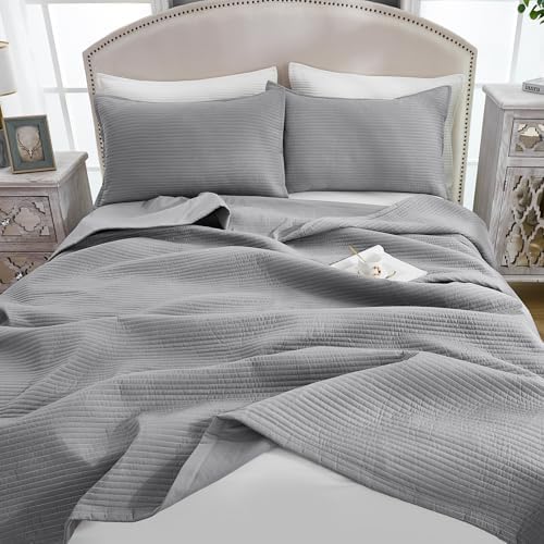 Stripe Quilted Duvet Cover Set, Soft Lightweight Coverlet, 3 Pieces