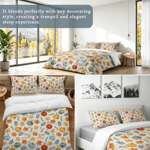Thanksgiving Fall Duvet Cover Set 3 Pieces with Zipper Closure, Blue