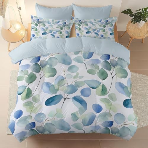 Duvet Cover King, Minimalist Scandinavian Plant Eucalyptus Leaves