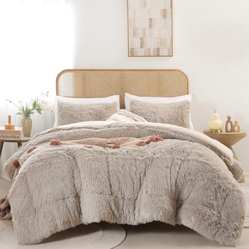 Smoofy Fluffy King Size Comforter Set, Oatmeal Faux Fur Comforter Set
