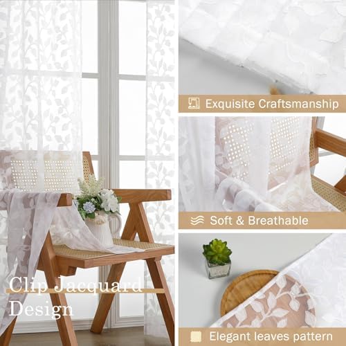 Chyhomenyc White Sheer Curtains 63 Inch Length 2 Panels Set, Light