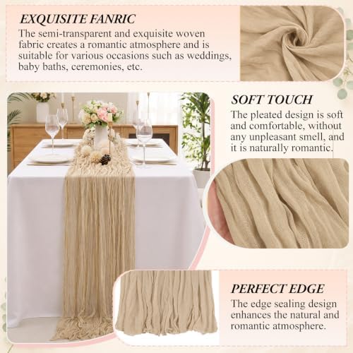 10 Pack Beige Cheesecloth Table Runner 17x108 Inch Gauze Boho Fabric