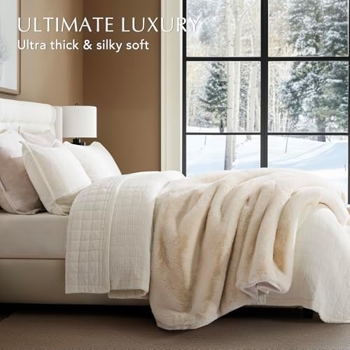 EVERGRACEHOME Faux Chinchilla Fur Throw Blanket, 50"x60", Arctic White