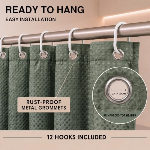 Waffle Shower Curtain, Waterproof TPU Backing, 2-in-1 No Liner Needed