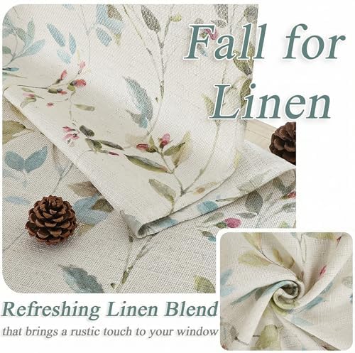 OWENIE Cream Light Filtering Floral Curtains 84 Inches Long 2 Panels