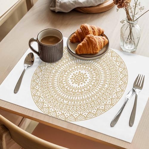 Placemats Set of 6, Beige Boho Cotton Linen Place Mats, Retro