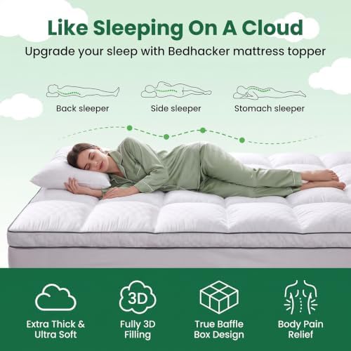 Queen Mattress Topper, Thick Pillow Top Mattress Pad, White