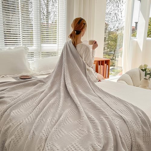 LGYKUMEG 100% Cotton Knitted Throw Blanket 70×79 inch,Lightweight