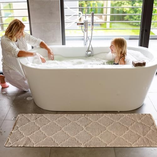 ZALL Tan Waffle Bath Mat,Super Absorbent Non Slip Bathroom Rug,Brown