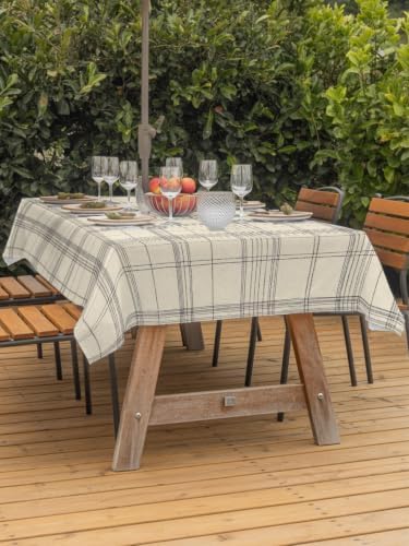 Rectangle 54"x80" Patio Tablecloth with Umbrella Hole, Check Plaid