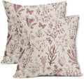 Spring Burgundy Red Floral Pillow Covers 18x18 Inch Vintage Wild