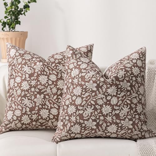 DWR Floral Throw Pillow Covers 18x18 Set of 2, Block Print Decorative
