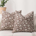 DWR Floral Throw Pillow Covers 18x18 Set of 2, Block Print Decorative