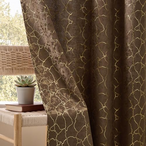 Geometric Brown Curtains 96 Inches Long 2 Panels Cocoa Jacquard