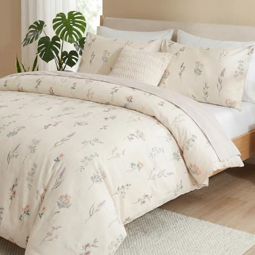 Cream Duvet Cover Set Twin Size 100% Washed Cotton Linen Like Textured