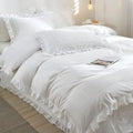 White Ruffle Duvet Cover King Size 3 Pieces, 100% Cotton Bedding