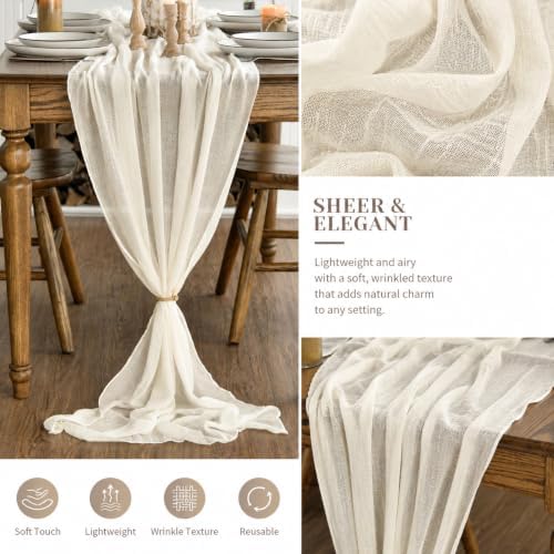 12 Pack Beige Cheesecloth Table Runners, 35 x 120 Inch Boho Gauze