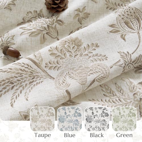 Vangao Taupe Floral Linen Curtains Farmhouse Jacobean Vine 84L 2