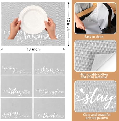 Hahafelt Set of 6 Linen Placemats Farmhouse with Sayings for Dining