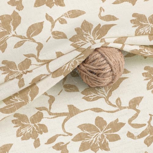 Farmhouse Floral Shower Curtain, Brown Linen Textured Bath Curtain