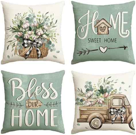 AVOIN colorlife Eucalyptus Pillow Covers, 20 x 20 Inch, Set of 4